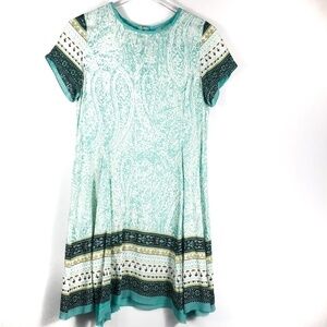 Esley Mint Green Paisley Border-Trim Midi Dress